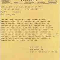 Telegram to K&E Hoboken employees re range finders from Rear Adm. G.F. Hussey, Jr., USN, Chief of Bureau of Ordnance, Wash., D.C., May 22, 1945.