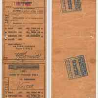Ticket: D.L. & W. R.R. coach ticket for furlough, Vestal to Hoboken, N.J., issued Hoboken Aug. 24, 1945.