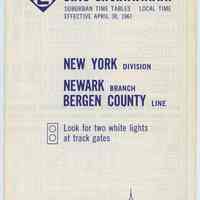 Timetables, 2: Erie Lackawanna R.R., Suburban Time Tables, N.Y. Division, Newark Branch, Bergen County Line, eff. Apr. 30. 1961; Oct. 28, 1962.