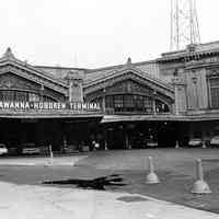 B+W photo of the Erie-Lackawanna Hoboken Terminal, Hoboken, no date (ca. 1968-72).