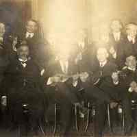 Sepia tone photo of Elysian Camera Club smoker, a party, 307 Washington St., Hoboken, Feb.. 11, 1915.