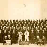 Sepia-tone group photo of the Company 3184 (3rd Regiment) U.S. Naval Training Center, Bainbridge, Maryland, July 25, 1945.