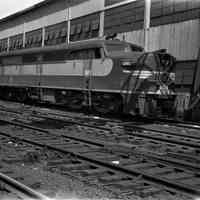 B+W negative: Erie Lackawanna R.R., Erie 859 in train yard, Hoboken, May 12, 1965.