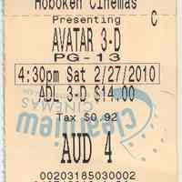 Admission ticket: Hoboken Cinemas,"Avatar" in 3-D, 409 14th St., Hoboken, Feb. 27, 2010.