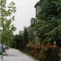 Color photo of west side of Castle Point Terrace, south of Ninth St., Hoboken, June 1982.