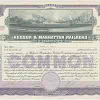 Stock certificate: Hudson & Manhattan Railroad Co. for 1/2 shares common stock, dated Dec. 22, 1923.