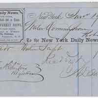 File receipt of paid bill for legal notice printed in N.Y. Daily News for Bd. of Water Commissioners, City of Hoboken, Jan. 19, 1860.