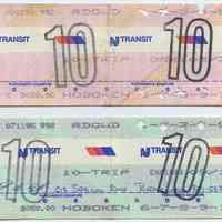 Tickets, transportation, 2: NJ Transit, 10-trip commutation ticket between Hoboken & Ridgewood; Feb.; July, 1995.
