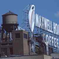 Color photo of the Maxwell House Coffee Hoboken Plant sign looking northwest, August 1984.