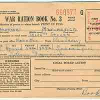 WWII War Ration Book No. 3 belonging to Katherine Marinovich, Hoboken, no date, ca. 1943-44.