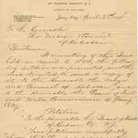 Letter to Mayor & Council of City of Hoboken, April 3, 1894 from Charles Weber re petition about gas & stench from Ravine Road sewer.