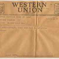 Telegram to Lt. George R. Maier, 833 Bloomfield St., Hoboken, from Dick, Memphis, Tenn., Aug.29, 1946.