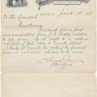 Digital image, holographic document: Letter from Mayor Lawrence Fagan to City Council re waterfront at Hudson Square, 4th Street, June 14, 1889.