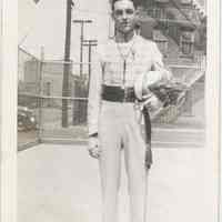 Digital image of b+w photo of Major Jackie Phillips, Our Lady of Grace Fife & Drum Corp, Hoboken, 1943.