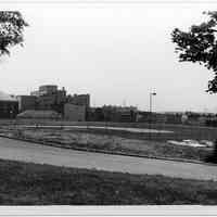 B+W photo of Stevens Institute of Technology athletic field, Castle Point, Hoboken, n.d., ca. 1965-1969.