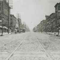 B+W photo of Public Service Railway streetcar rails on Washington Street looking north from Third St., Hoboken, Friday, August 22, 1913.