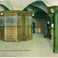          Digital image of Hudson & Manhattan R.R. postcard titled: Hudson Tunnels, Entrance from Lackawanna Station, Hoboken Terminal. 1908. picture number 1
   