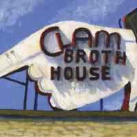 Postcard: Clam Broth House Sign, Corner of Newark and River Streets, 7/29/03.