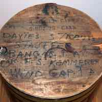          wood lid with stenciled contents & handwritten destination
   