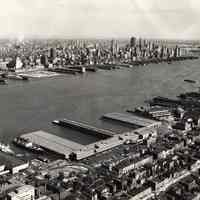 B+W aerial photo of Hoboken Port Authority Piers looking southeast, Hoboken, June 6, 1960.