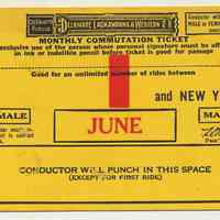 Ticket sample: D.L. & W. R.R. monthly commutation between station to be entered & N.Y.; June 1944.