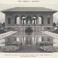 Printed photo illustration: Recreation Pavilion & Band Stand - Hudson County Park, Hoboken, N.J.; in Amer. Architect, Oct. 16, 1912.