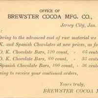 Postcard: Brewster Cocoa Mfg. Co., Jersey City, NJ