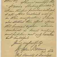          back: facsimile of autograph testimonial letter 1886
   