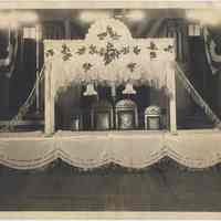 B+W photo of United Decorating Co. decor for wedding reception, Odd Fellows Hall, Hoboken, n.d., ca. 1940s.