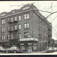 B&W photo of mixed-use apartment building at 40 Bergen Avenue, Jersey City.