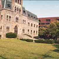 Color photo negative of panoramic view of Edwin S. Stevens Hall, 5th St. between Hudson & River Sts., Hoboken, n.d., ca. 1991-1994.