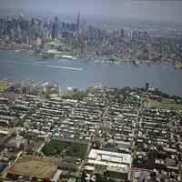 Digital reference image of color aerial view of Hoboken, July 17, 2003. Image number 9134. Photographer, Lee Ross, "Aerial Photography by Rosspilot."