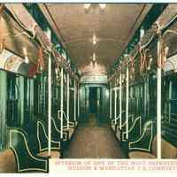 Digital image of Hudson & Manhattan R.R. postcard titled: Interior of one of the most improved tunnel cars. No date, ca. 1910.