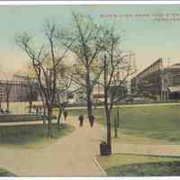 Postcard: River View [Hudson Square] Park and Steamship Docks, Hoboken, N.J. Postmarked Sept. 13, 1915.