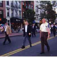 Digital image of color photo of Steve Cappiello marching in Memorial Day Parade (?), Hoboken, May, 2000.