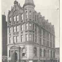 Printed B+W photograph of the Hoboken Bank for Savings, 84 Washington St., Hoboken, ca. 1903-1908.