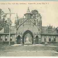          Digital image of postcard of the entrance and office of the New York Bay Cemetery, Greenville, Jersey City, N.J., no date, ca. 1900. Courtesy of Leon picture number 1
   