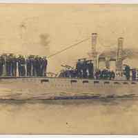 Postcard: [World War I Liberty Bond Ship Float, Hoboken, N.J.] Hoboken. Postmarked April 22, 1918.