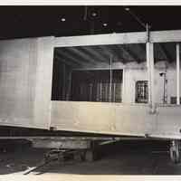 B+W photo of QE2 penthouse unit being constructed, Bethlehem Steel Shipyard, Bayonne, Oct.-Nov. 1977.