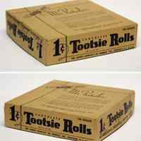 Box: Tootsie Rolls, 120 count, retailer package. Made by Sweets Co. of America, Hoboken, N.J., n.d., ca. 1940-1950.