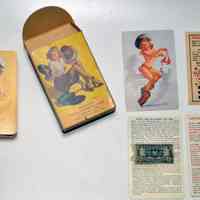 Deck of bridge playing cards; box imprinted: Hoboken Wood Flooring Corp. Circa 1943-1949.