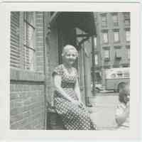 B+W photo of Jackie and Lin Castellano on Willow Terrace, Hoboken, no date, ca. 1945-55.