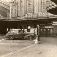 B+W photo of north exterior of the Lackawanna Terminal, Hoboken, January 30, 1949.