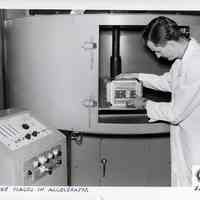 B+W photo of rotary accelerator test area at U.S. Testing Co. facility, Hoboken, n.d., ca. 1975-1980.