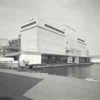 Digital image of B+W photo of former Maxwell House Coffee plant exterior, Silo Building, Hoboken, 2003.