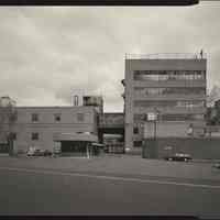 B+W photo of former Maxwell House Coffee plant exterior, south overview with Process Building & Soluble Building, Hoboken, 2003.