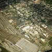 Digital reference image of color aerial view of Hoboken, June 6, 2003. Image number 8576. Photographer, Lee Ross, "Aerial Photography by Rosspilot."