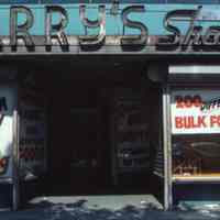 Color slide of the former storefront of Harry