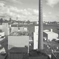 Digital image of B+W photo of former Maxwell House Coffee plant exterior, overview looking east from top of Soluble Building, Hoboken, 2003.