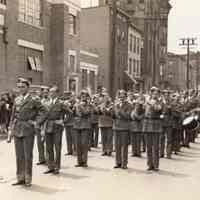 Digital image of photo of the Hoboken Playgrounds Field Band assembled on street near the Recreation Center,113 Jefferson St., Hoboken,1938.